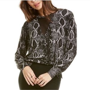 LNA Orion snake skin print sweatshirt charcoal python NWT